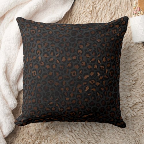 Elegant Black  Silver gray  Bronze Leopard Print  Throw Pillow