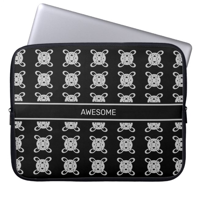 Elegant Black & Silver Gray Circle Pattern Laptop Sleeve (Front)