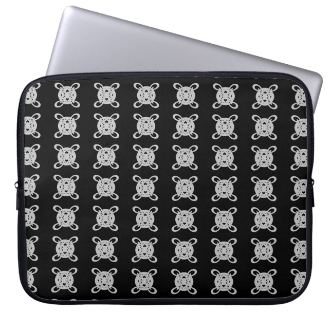 Elegant Black & Silver Gray Circle Pattern Laptop Sleeve (Front)