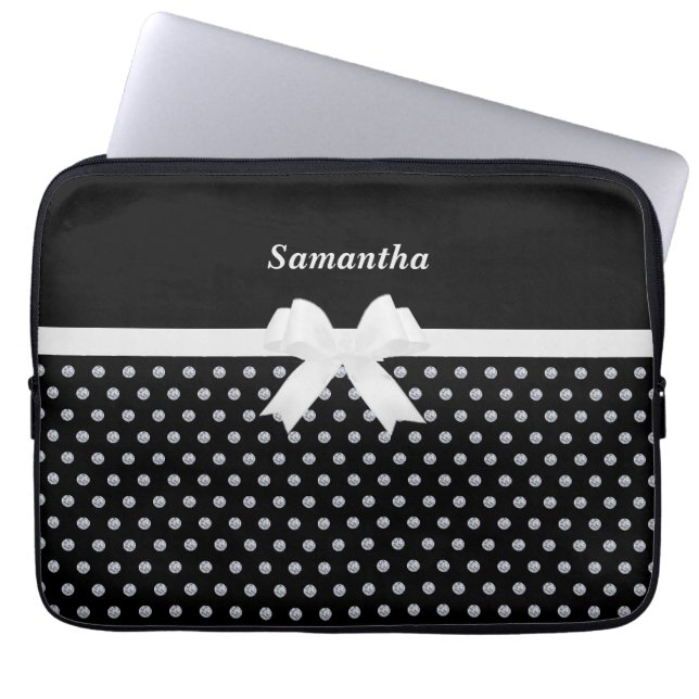 Elegant Black & Silver Gray Diamonds Laptop Laptop Sleeve (Front)