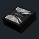 Elegant Black & Silver Gray Floral Damasks Pattern Gift Box<br><div class="desc">Elegant black and silver gray floral damasks,  monogramed girly design.</div>