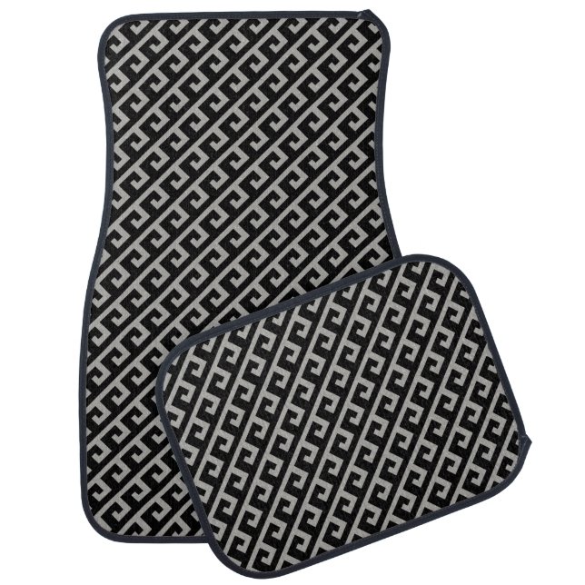 Elegant Black & Silver Gray Geometric Pattern Car  Floor Mat (Set)