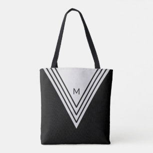 Elegant Black & Silver Gray Geometric Shapes Tote Bag