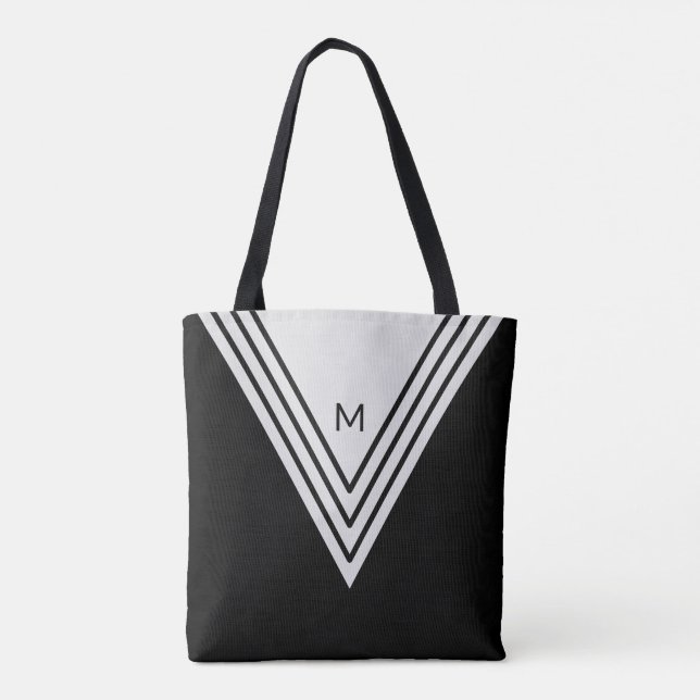 Elegant Black & Silver Gray Geometric Shapes Tote Bag (Back)