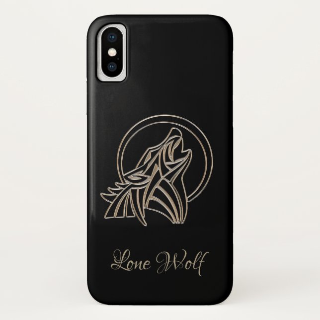 Elegant Black Silver Gray Howling Lone Wolf Case-Mate iPhone Case (Back)