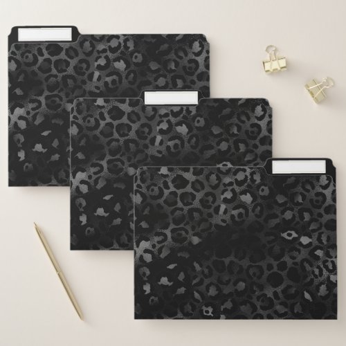 Elegant Black  Silver gray Leopard Print Pattern  File Folder