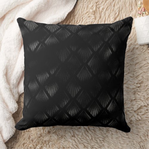 Elegant Black  Silver gray  shells abstract Throw Pillow