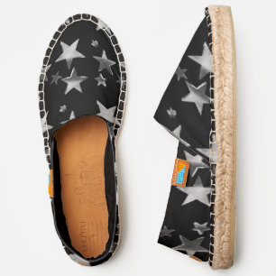 Elegant Black Silver Gray Stars Pattern Christmas Espadrilles