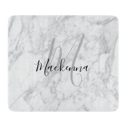 Elegant Black Silver Grey Monogram Luxury Marble Cutting Board