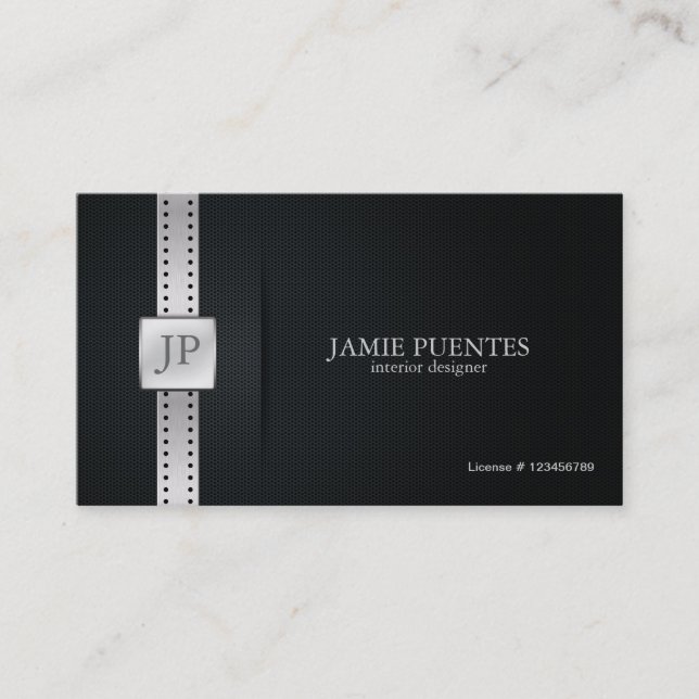 Elegant Black & Silver Interior Designer Business Card (Front)