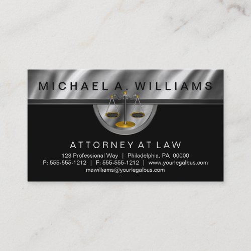 Elegant Black  Silver Lawyer Legal Law Business Business Card