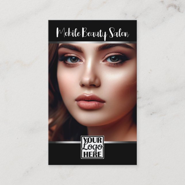 Elegant Black Silver Logo Photo QR Code Template  Business Card (Front)