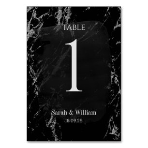 Elegant Black & Silver Marble Wedding Table Number
