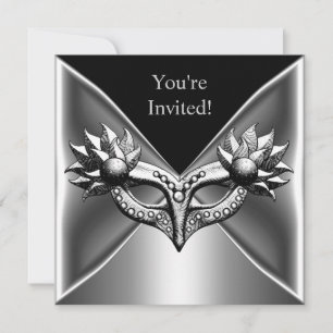 Elegant Black Silver Metal Mask Event Party 2 Invitation