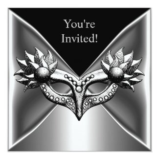 Elegant Black Silver Metal Mask Event Party 2 Invitation