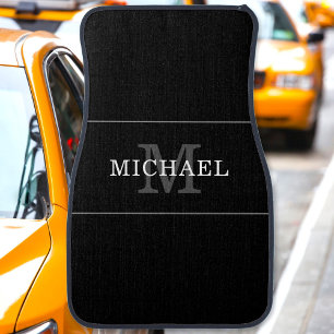 Elegant Black Silver Monogram Custom Name Car Floor Mat