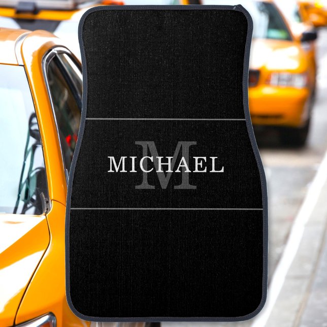 Elegant Black Silver Monogram Custom Name Car Floor Mat (Creator Uploaded)