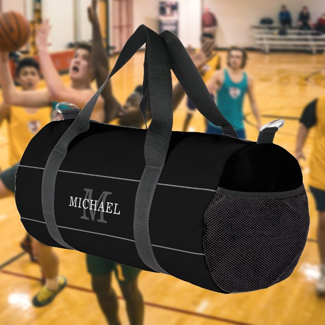 Elegant Black Silver Monogram Custom Name Duffle Bag (Creator Uploaded)