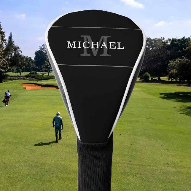 Elegant Black Silver Monogram Custom Name Golf Head Cover (Creator Uploaded)