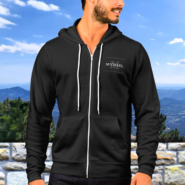 Elegant Black Silver Monogram Custom Name Hoodie (Creator Uploaded)
