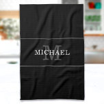 Elegant Black Silver Monogram Custom Name Kitchen Towel<br><div class="desc">Customize the text, and easily create your personalized kitchen towel. Click EDIT to change the text color or background color. You can TRANSFER this DESIGN on other Zazzle products and adjust it to fit most of the Zazzle items. Standard Studio designs are made in high-resolution graphics for professional print. Thank...</div>