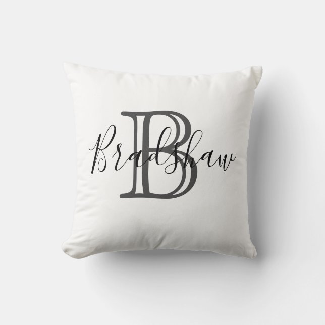Elegant Black Silver Monogram Custom Name  Throw Pillow (Front)