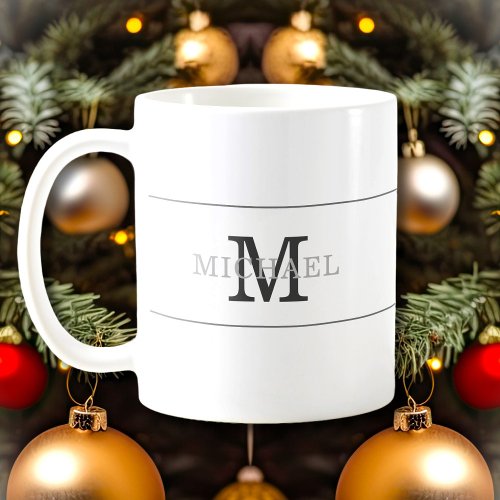 Elegant Black Silver Monogram Name Personalized Coffee Mug