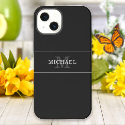 Elegant Black Silver Monogram Name Personalized iPhone 13 Case