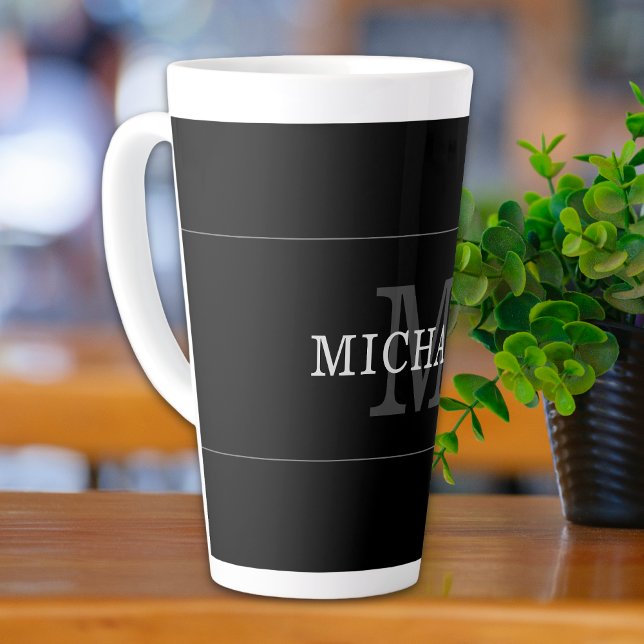 Elegant Black Silver Monogram Name Personalized Latte Mug (Creator Uploaded)