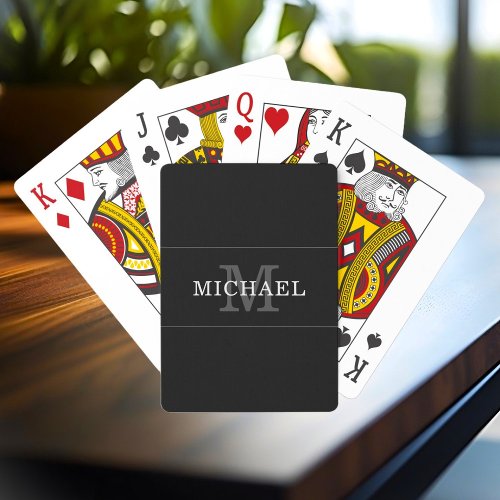 Elegant Black Silver Monogram Name Personalized Poker Cards