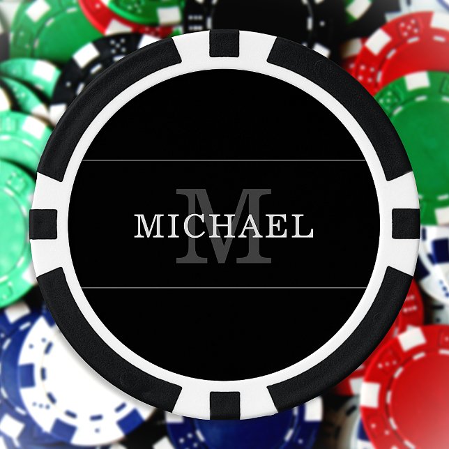 Elegant Black Silver Monogram Name Personalized Poker Chips (Creator Uploaded)