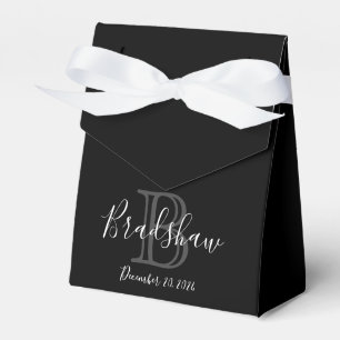 Elegant Black Silver Monogram Wedding Custom Name Favor Boxes