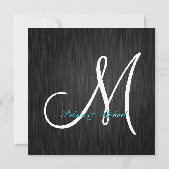Elegant Black & Silver Monogram Wedding Invitation (Front)