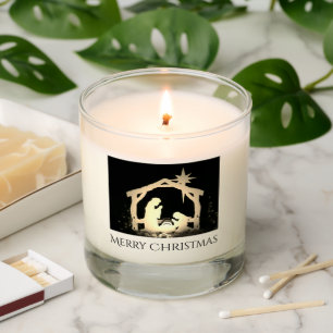 Elegant Black Silver Nativity Merry Christmas Scented Candle