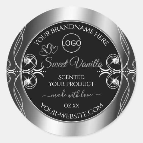 Elegant Black Silver Product Labels Diamonds Logo
