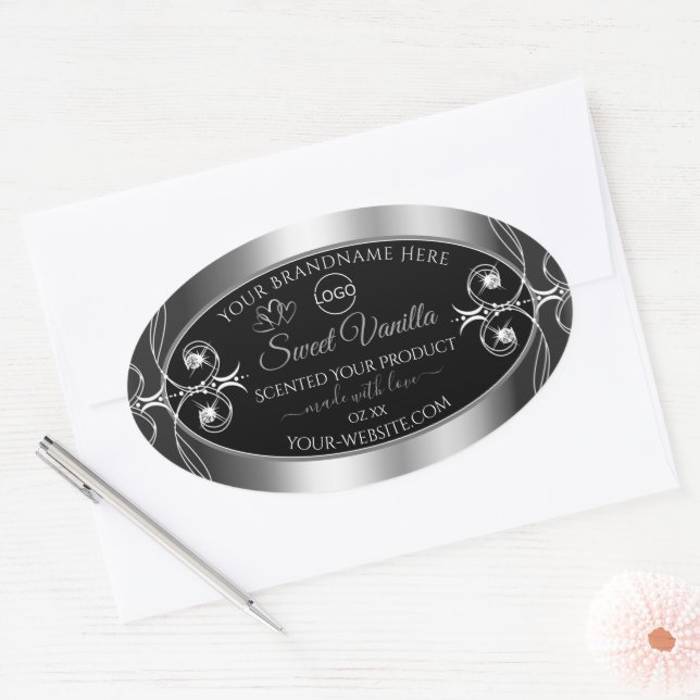 Elegant Black Silver Product Labels Diamonds Logo (Envelope)