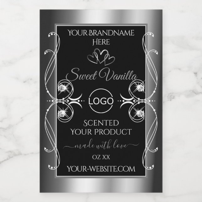 Elegant Black Silver Product Labels Diamonds Logo (Single Label)