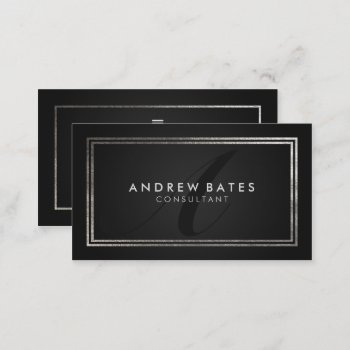 Elegant Black Silver Professional Modern Monogram Business Card by busied at Zazzle