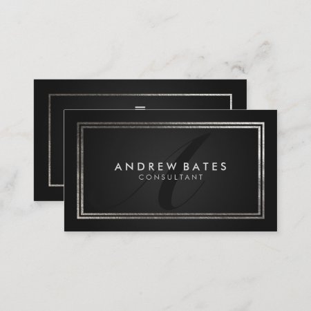 Elegant Black Silver Professional Modern Monogram Business Card