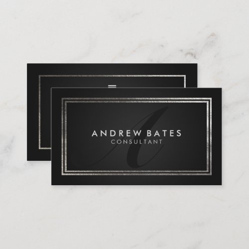 Elegant black silver professional modern monogram business card