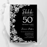 Elegant Black Silver Roses Surprise 50th Birthday Invitation<br><div class="desc">Black silver floral surprise 50th birthday party invitation. Elegant design featuring roses,  faux silver foil and typography script font. Trendy invite card perfect for a stylish female bday celebration. Can be customized to any age. Printed Zazzle invitations or instant download digital printable template.</div>