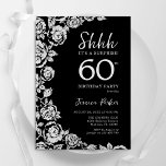 Elegant Black Silver Roses Surprise 60th Birthday Invitation<br><div class="desc">Black silver floral surprise 60th birthday party invitation. Elegant design featuring roses,  faux silver foil and typography script font. Trendy invite card perfect for a stylish female bday celebration. Can be customized to any age. Printed Zazzle invitations or instant download digital printable template.</div>
