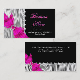 Elegant Black Silver Silk Hot Pink Bow Business Card