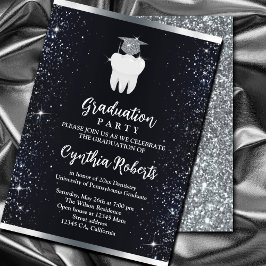 Elegant Black Silver Sparkle Dental Graduation Invitation