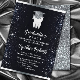 Elegant Black Silver Sparkle Dental Graduation Invitation