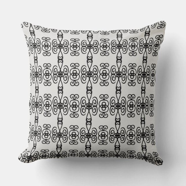 Elegant Black & Silver Spiral Geometric Pattern Throw Pillow (Front)