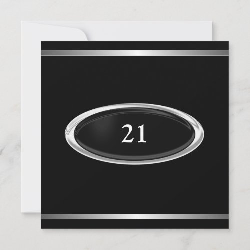 Elegant Black Silver Stripe 21st Birthday Male Personalized Invitation