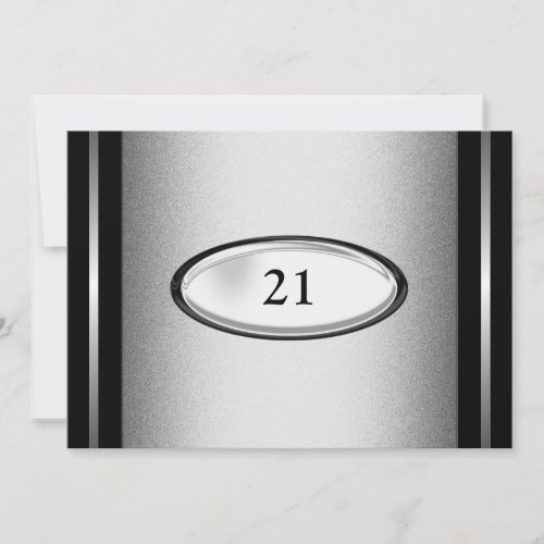 Elegant Black Silver Stripe 21st Birthday Male Custom Invite