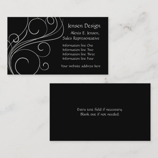 Elegant Black Silver Swirl Business Card (Front/Back)