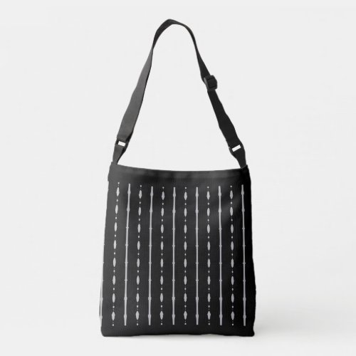 Elegant Black  Silver Vertical Lines Crossbody Bag